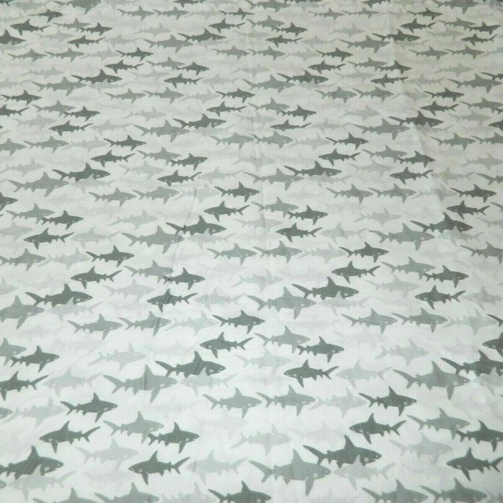 White With Grey Great White Sharks Twin Flat Bed sheet Boat House For Kids